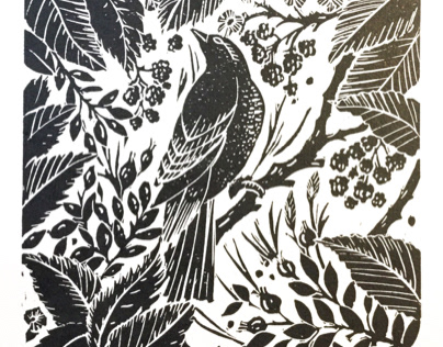 The Forager lino cut print