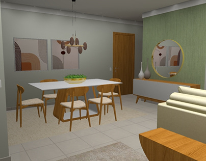 Sala integrada moderna com 3 ambientes