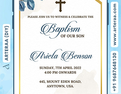 Leaf Baptism Invitation Canva Editable Template