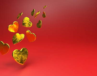 Golden hearts 3d rendering