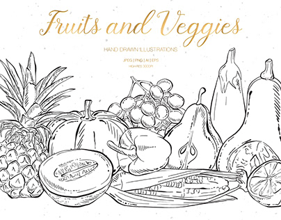 Hand Drawn Fruits and Veggies Illustrations