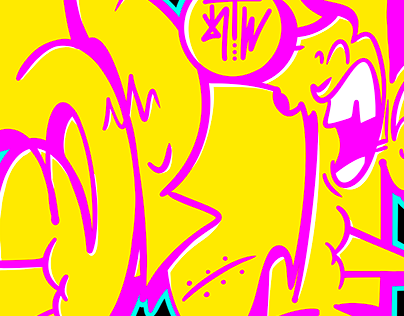 Spit Graffiti Throw-up Yellow/Cyan/Pink