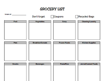 Weekly Grocery List Template