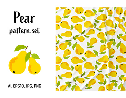 Set of seamless patterns with pear