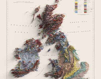 British Isles and Ireland on shaded relief