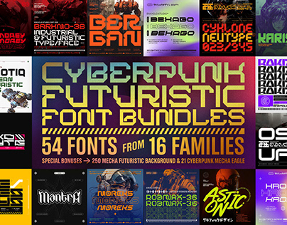 CYBERPUNK FUTURISTIC FONT BUNDLE + MEGA BONUS