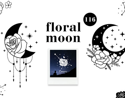 Floral moon. Graphic set