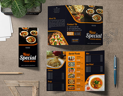 Food menu trifold brochure template.