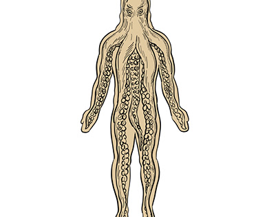 Alien Octopus Inside Human Body Drawing