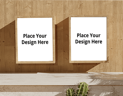 Empty Photo Frame Mockup on Wooden Wall