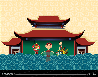 Illustration by Ning: Vietnamese Water Puppets