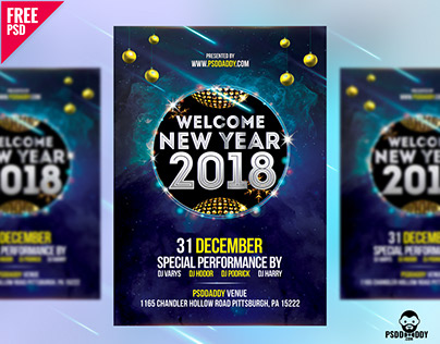 New Year 2018 Flyer Free PSD