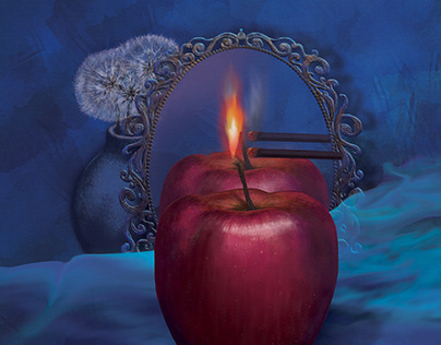 Still life surreal red apple candle