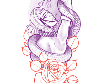 Neotraditional Cleopatra & The Asp Tattoo Design