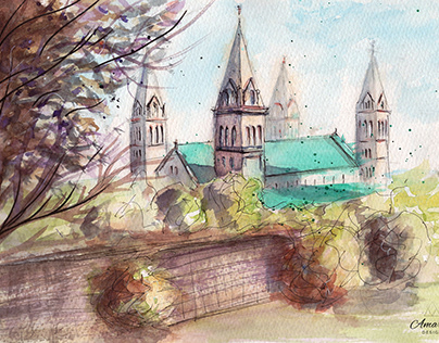 Pecs Cathedral - Watercolor Painting
