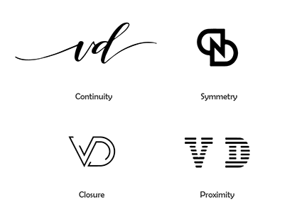 Logo variations of my initials - VD using Gestalt's Law
