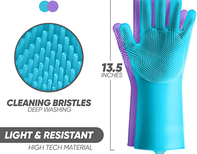 Silicon Dish Washing Hand Gloves with Scrubber | Amazon