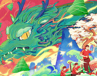 China Dragon Boat Festival 中国端午节插画设计