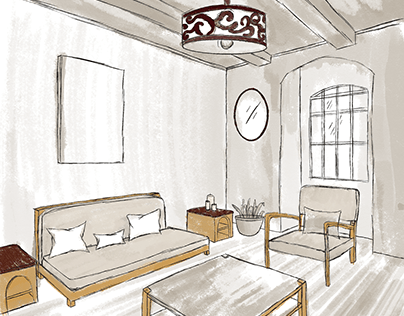 Spanish Interior living room rough sketch