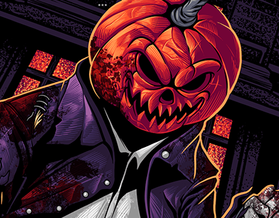 Pumpkin man dark art illustration