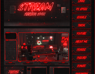 RED NEON STREAM OVERLAY FOR TWITCH (+FREE VERSION)