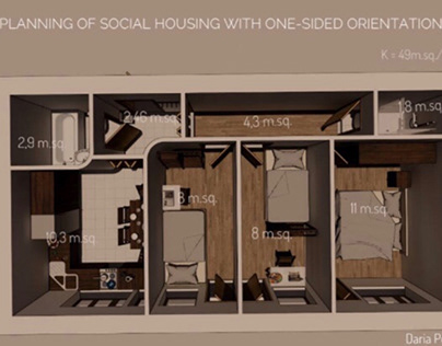 Planning of social flat with one-sided orientation