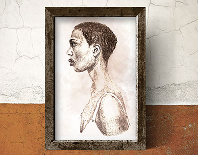 Charcoal and Watercolor Painting - Girl with short hair