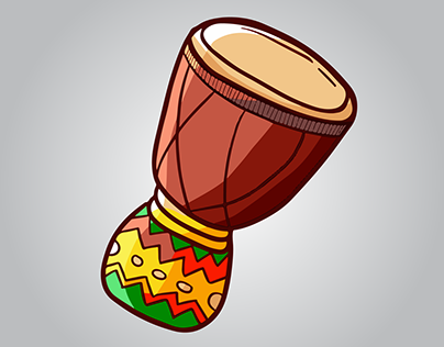 Funny and cute colorful Djembe in cartoon style