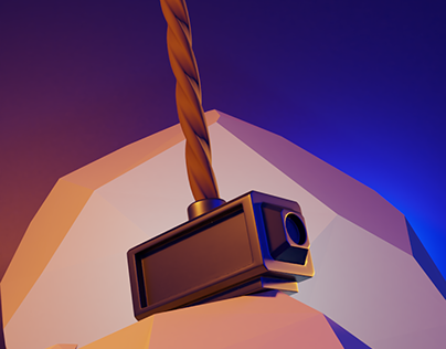 Stylized hammer and rocks, low poly