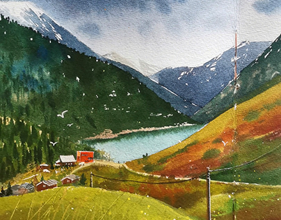Watercolor Mountain Landscapes