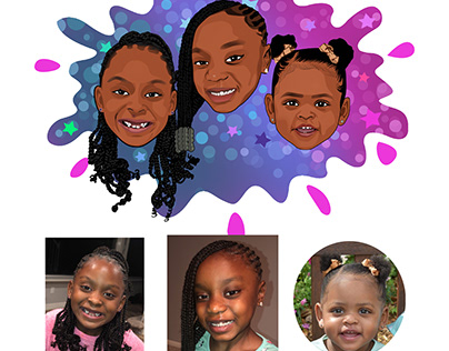 Cartoon Portrait of a young African American Girls