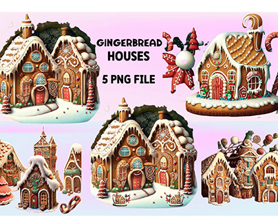gingerbread houses clipart bundle