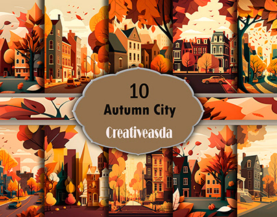 Autumn city Paper Art illustrations