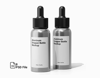 8 PSD Aluminum Cosmetic Dropper Bottle Mockup