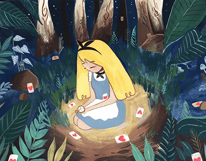 Alice in Wonderland Gouache Painting