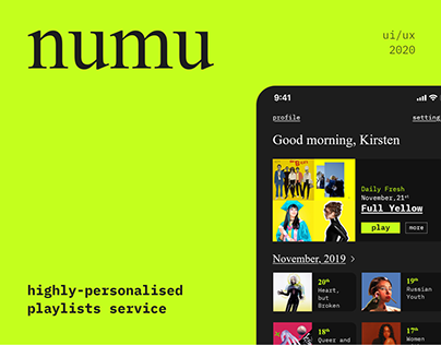 numu - highly-personalised playlists service • concept