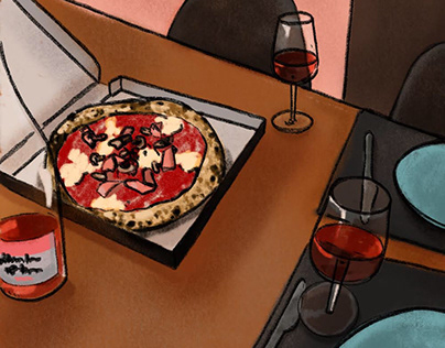 Pizza and Lambrusco illustration