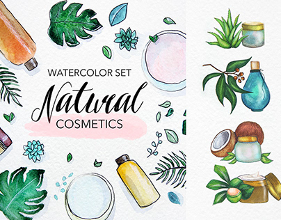 Watercolor set of Natural cosmetics