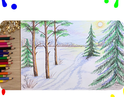 Зима рисунок, зимний лес