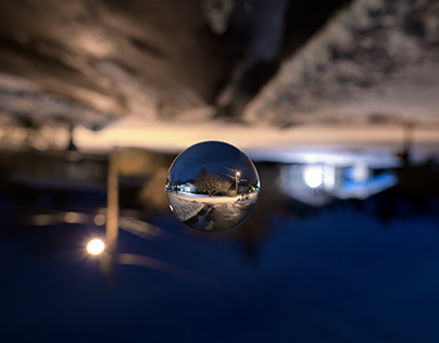 Crystal Ball & Snow Under Streetlights