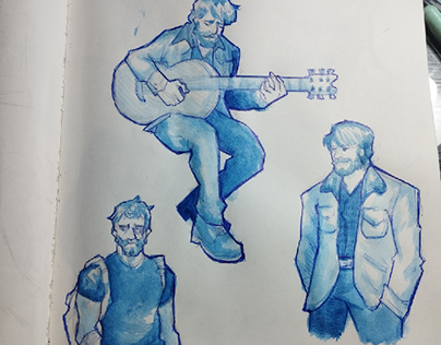 Joel The Last of Us 
Fanart em aquarela azul
