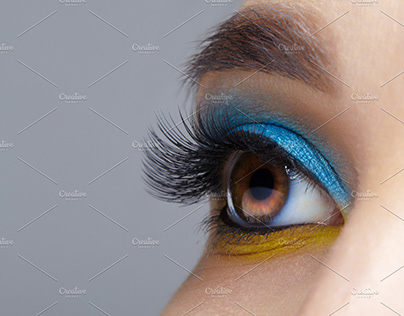 Human female eye with blue