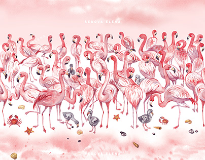 Pattern with flamingos