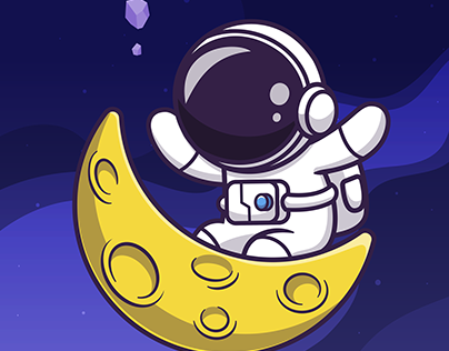 Caricatura astronauta en una luna