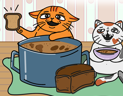 Kittens eating soup
