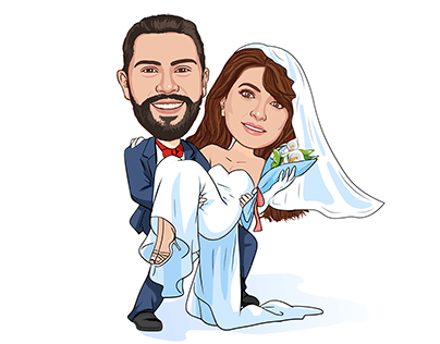 Caricature Style Wedding Couple Illustration