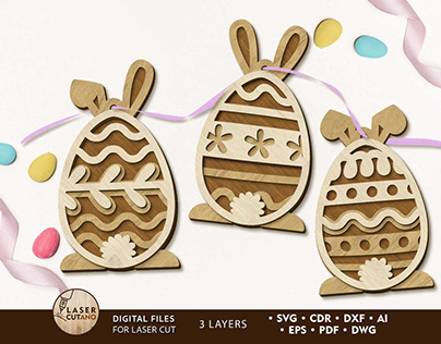 Easter Bunny Eggs Set, Multilayer Decorative Templates