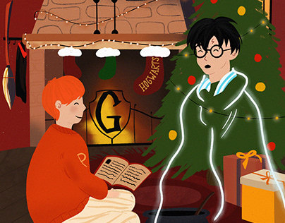 Christmas in Hogwarts postcard