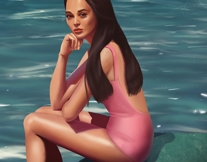 The girl on the sea in a swimsuit