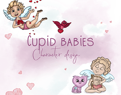 Cupid babies character design. Watercolor Valentine's